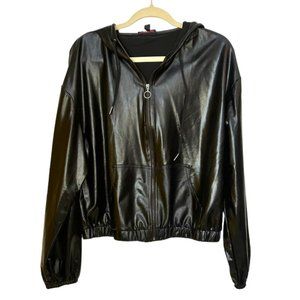 Material Girl Black Vinyl Zipper Hoodie size L